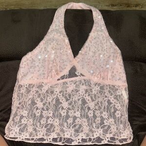 pink sequined halter top